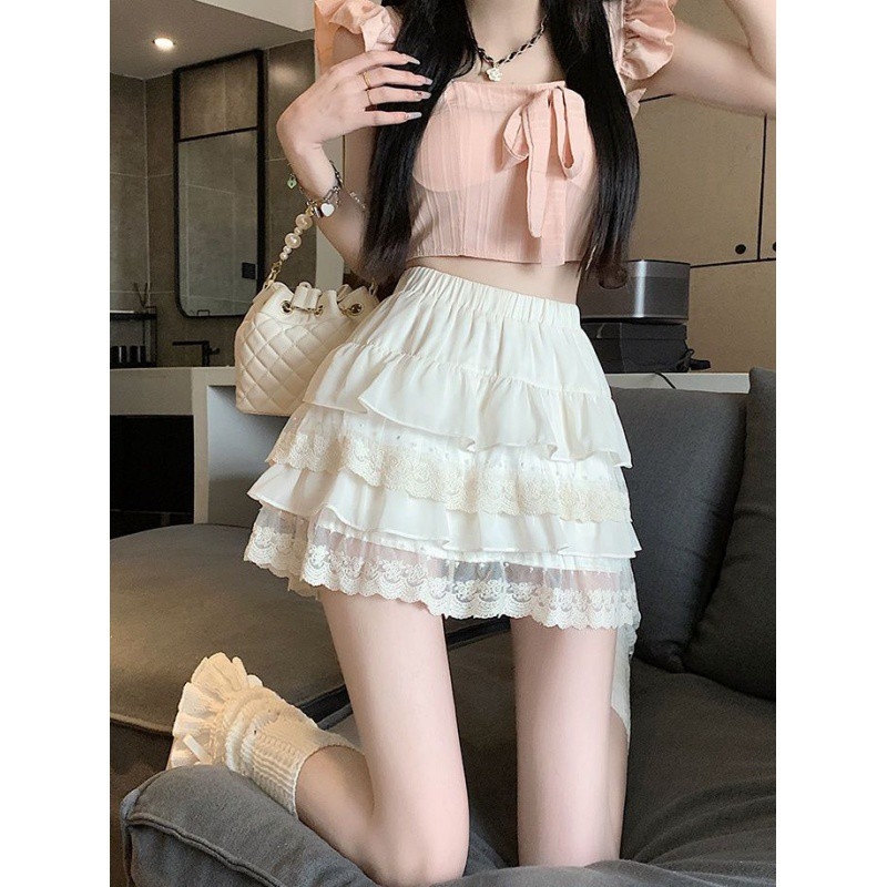 Fehér csipkés tortaszoknya, női tavaszi-nyári, magas derekú, karcsúsító, kis karakterű szoknya, hercegnős ponte szoknya