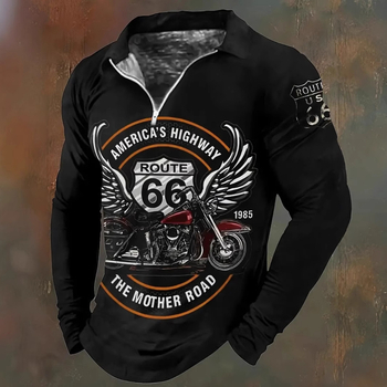 2024. gada karstā izpārdošana High Street 66 motociklu vīriešu ikdienas, elpojošs, brīvs, garām piedurknēm, rāvējslēdzēja polo krekls ar 3D drukātu dizainu