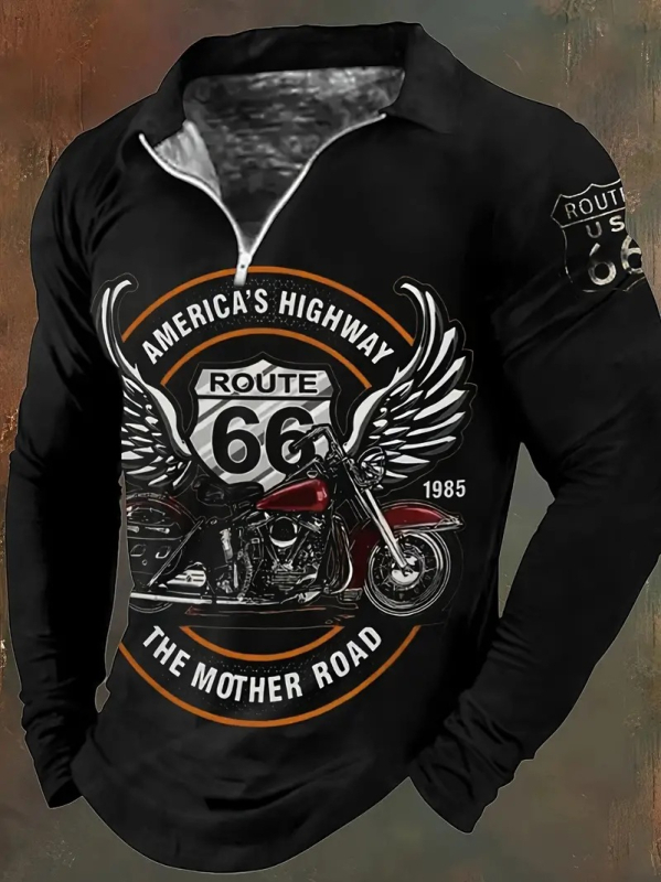 2024. gada karstā izpārdošana High Street 66 motociklu vīriešu ikdienas, elpojošs, brīvs, garām piedurknēm, rāvējslēdzēja polo krekls ar 3D drukātu dizainu