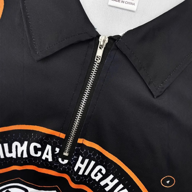 2024 m. karšto išpardavimo „High Street 66“ motociklo 3D spausdinti vyriški laisvalaikio stiliaus laisvi, kvėpuojantys ilgomis rankovėmis, užtrauktuku užsegami polo marškinėliai