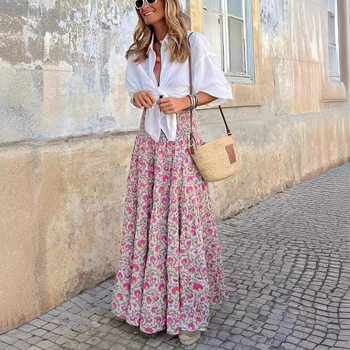 Független Állomású TEMU Határokon Átnyúló Női Új Rugalmas Elasztikus Magas Derekú Virágmintás Szoknya Hétköznapi Ünnepi Strandszoknya