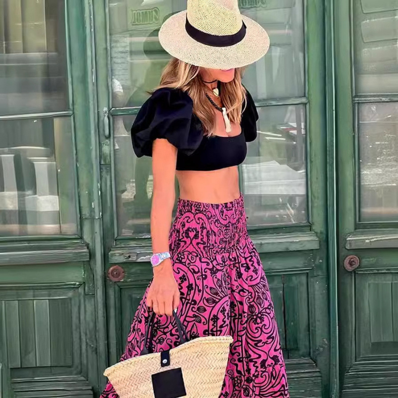 Független Állomású TEMU Határokon Átnyúló Női Új Rugalmas Elasztikus Magas Derekú Virágmintás Szoknya Hétköznapi Ünnepi Strandszoknya