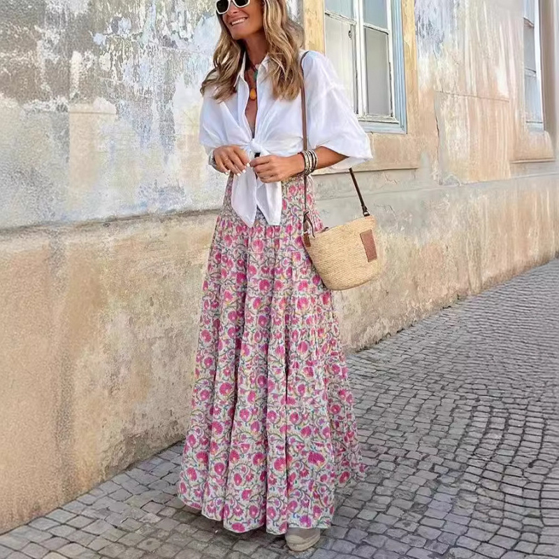 Független Állomású TEMU Határokon Átnyúló Női Új Rugalmas Elasztikus Magas Derekú Virágmintás Szoknya Hétköznapi Ünnepi Strandszoknya