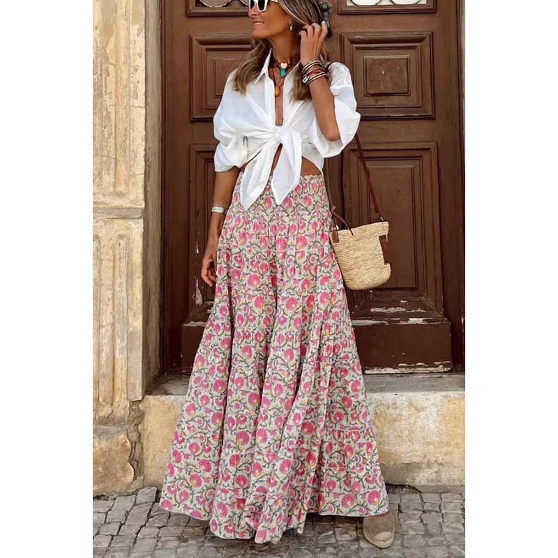 Független Állomású TEMU Határokon Átnyúló Női Új Rugalmas Elasztikus Magas Derekú Virágmintás Szoknya Hétköznapi Ünnepi Strandszoknya
