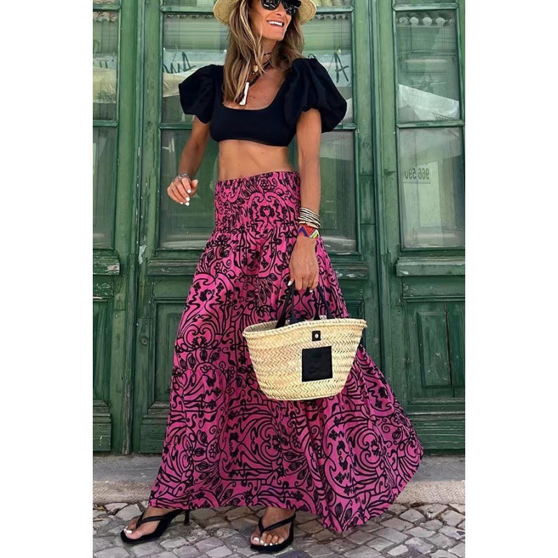 Független Állomású TEMU Határokon Átnyúló Női Új Rugalmas Elasztikus Magas Derekú Virágmintás Szoknya Hétköznapi Ünnepi Strandszoknya