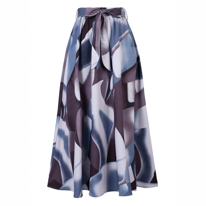 Amazon 2024 európai és amerikai stílusú rugalmas derékú geometrikus mintás fűzős laza, hétköznapi, divatos, elegáns szoknya nőknek