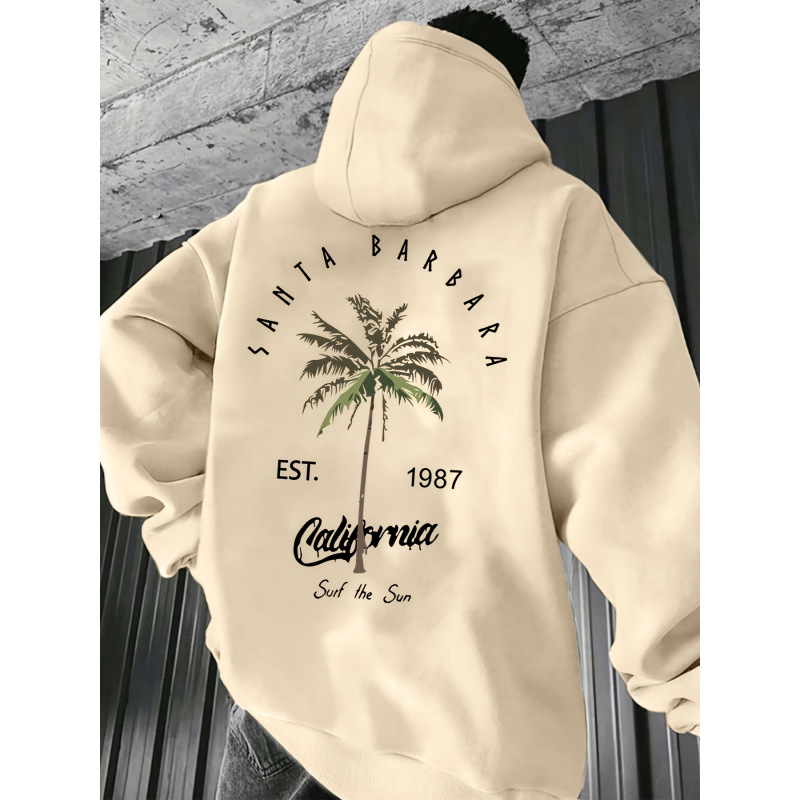 1 db-os férfi alkalmi trópusi pálmamintás kapucnis pulóver