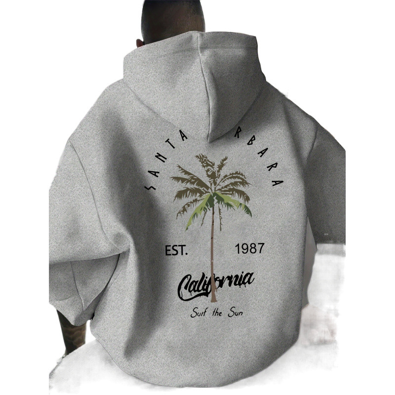 1 db-os férfi alkalmi trópusi pálmamintás kapucnis pulóver