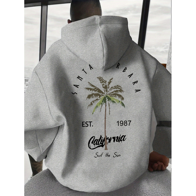 1 db-os férfi alkalmi trópusi pálmamintás kapucnis pulóver