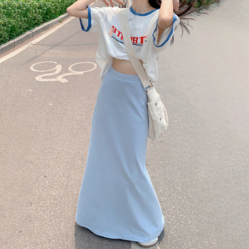 Beaver House #2 színű retró magas derekú, laza csípőszoknya, mártott A-vonalú szoknya, mindenhez illő, karcsúsított, lezser, hosszú szoknya