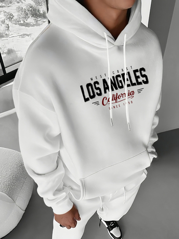 Férfi lezser francia frottír kapucnis pulóver, monogrammal, bő szabású, Po