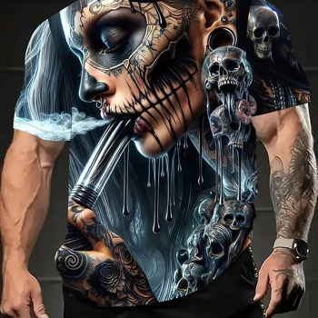 Határokon átnyúló, divatos, személyre szabott, divatos koponya sorozatú, 3D nyomtatott, rövid ujjú, alkalmi, kerek nyakú férfi póló