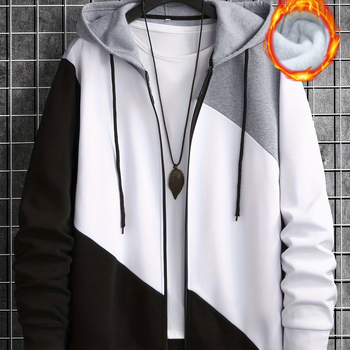 2024 трансграничен Amazon нов европейски и американски мъжки цветно съчетаващ се цветен шев моден пуловер с поларена подплата ежедневен спортен