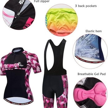 Női kerékpáros pulóver, rövid ujjú, kerékpáros felső, bélelt kerékpáros rövidnadrág