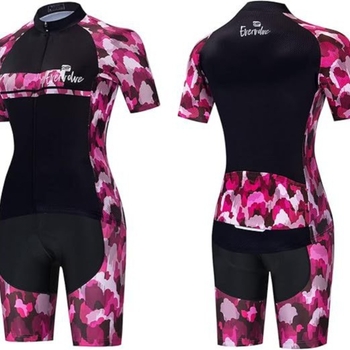 Női kerékpáros pulóver, rövid ujjú, kerékpáros felső, bélelt kerékpáros rövidnadrág