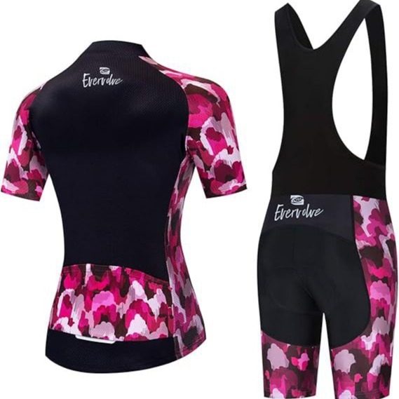 Női kerékpáros pulóver, rövid ujjú, kerékpáros felső, bélelt kerékpáros rövidnadrág