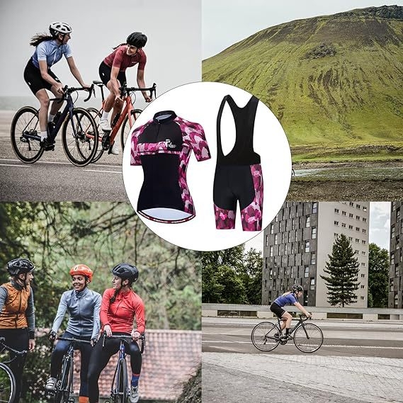 Női kerékpáros pulóver, rövid ujjú, kerékpáros felső, bélelt kerékpáros rövidnadrág