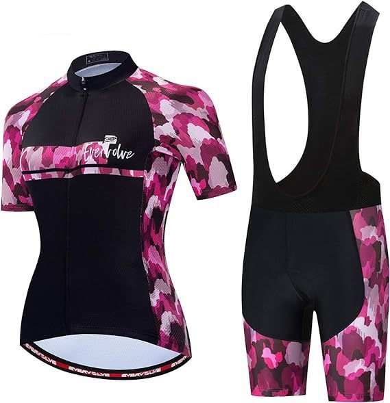 Női kerékpáros pulóver, rövid ujjú, kerékpáros felső, bélelt kerékpáros rövidnadrág