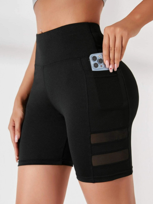 Euroopa ja Ameerika Ühendriikide piiriülesed kõrge vöökohaga fitness-spordi kitsad kolmeosalised püksid, pluss-suuruses mustad küljetaskuga õmblustega võrkpüksid