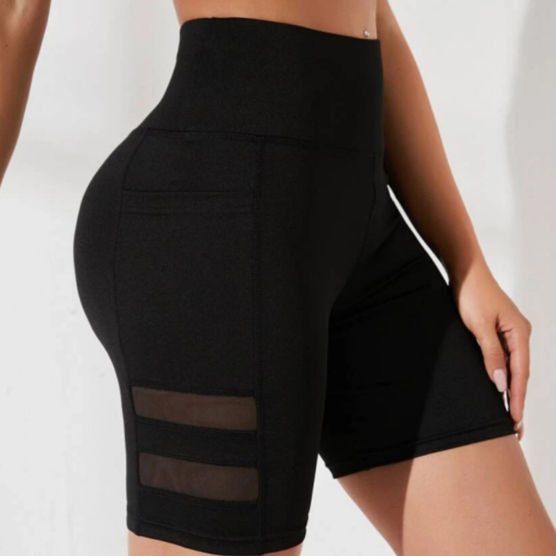 Euroopa ja Ameerika Ühendriikide piiriülesed kõrge vöökohaga fitness-spordi kitsad kolmeosalised püksid, pluss-suuruses mustad küljetaskuga õmblustega võrkpüksid