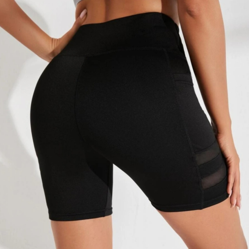 Euroopa ja Ameerika Ühendriikide piiriülesed kõrge vöökohaga fitness-spordi kitsad kolmeosalised püksid, pluss-suuruses mustad küljetaskuga õmblustega võrkpüksid