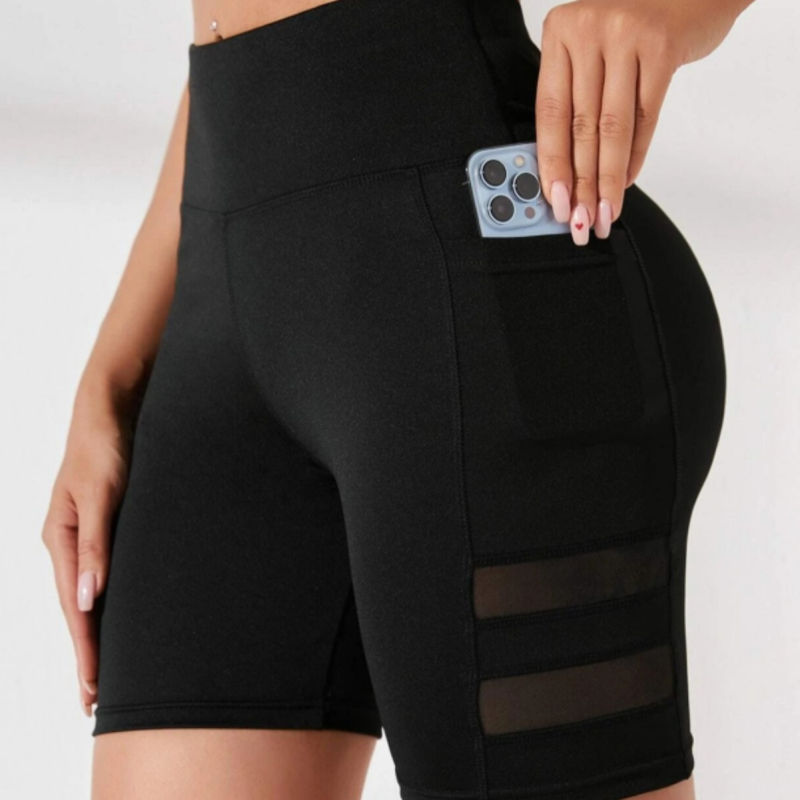 Euroopa ja Ameerika Ühendriikide piiriülesed kõrge vöökohaga fitness-spordi kitsad kolmeosalised püksid, pluss-suuruses mustad küljetaskuga õmblustega võrkpüksid