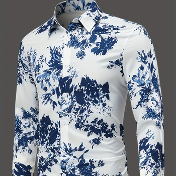 Hosszú ujjú, mintás férfi ing, divatos, lezser felső, világos, érett divatirányzat férfi-H271
