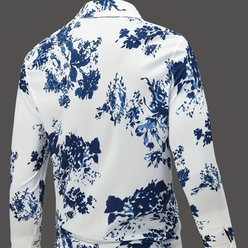 Hosszú ujjú, mintás férfi ing, divatos, lezser felső, világos, érett divatirányzat férfi-H271