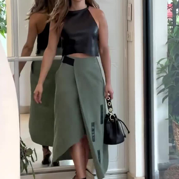 2023 nyári új európai és amerikai Amazon határokon átnyúló divatos rövid nyakú függő ruha divatos szoknya kétrészes szett