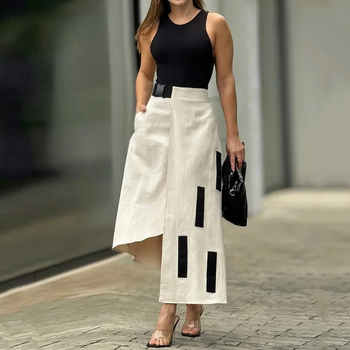 Καλοκαιρινό Νέο Ευρωπαϊκό και Αμερικανικό Amazon Crossborder Φόρεμα με Κοντό Λαιμό και Κρεμαστό Φόρεμα, Σετ Δύο Τεμαχίων, Φούστα