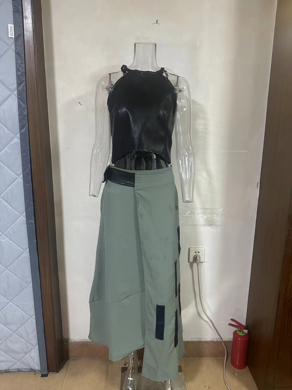 2023 nyári új európai és amerikai Amazon határokon átnyúló divatos rövid nyakú függő ruha divatos szoknya kétrészes szett