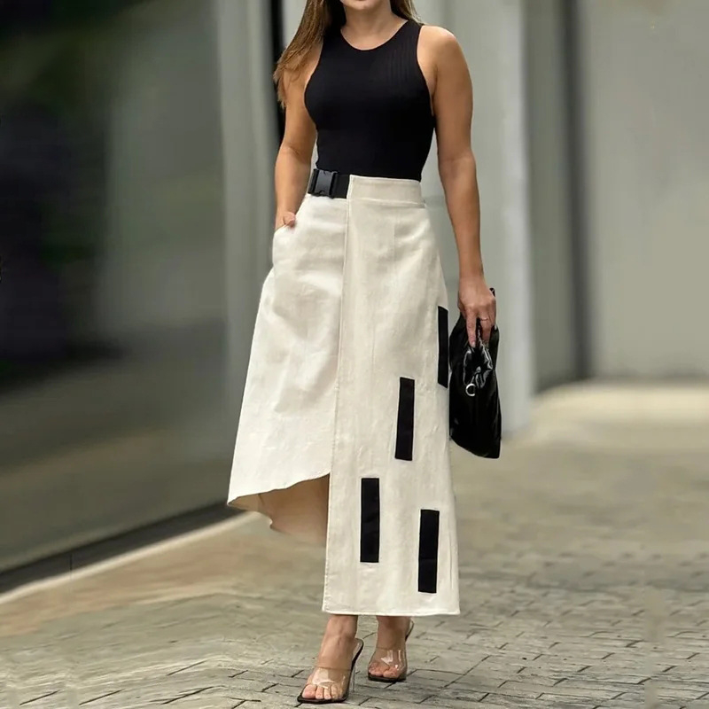 2023 nyári új európai és amerikai Amazon határokon átnyúló divatos rövid nyakú függő ruha divatos szoknya kétrészes szett