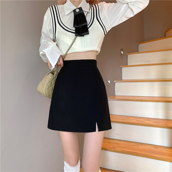 2022 tavaszi és nyári új, magas derekú, oldalsó hasított szoknya, női A-vonalú szoknya, pufók lány, plus size szoknya, csípőszoknya, divatos