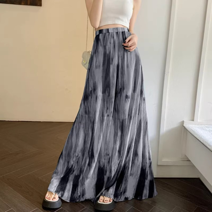 Vintage batikolt rakott szoknya női 2024 nyári új ünnepi stílusú magas derekú, karcsúsító, A alakú hosszú ruha