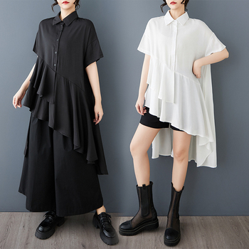 2025 m. pavasario ir vasaros nauji daugiasluoksniai, vidutinio ilgio, raukti, netaisyklingo apvado marškiniai su sijonėle