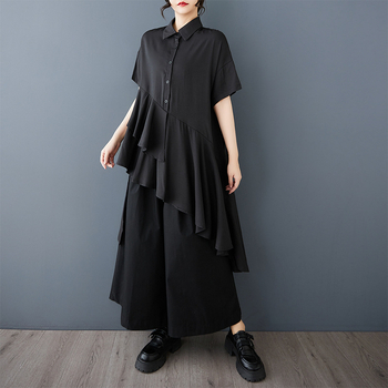 2025 m. pavasario ir vasaros nauji daugiasluoksniai, vidutinio ilgio, raukti, netaisyklingo apvado marškiniai su sijonėle