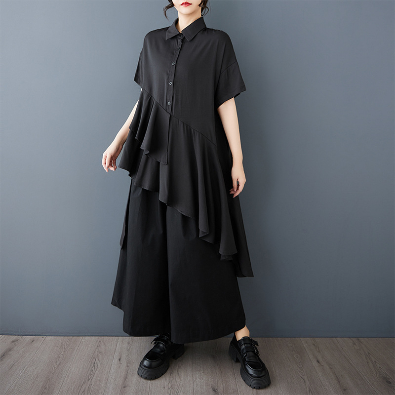 2025 m. pavasario ir vasaros nauji daugiasluoksniai, vidutinio ilgio, raukti, netaisyklingo apvado marškiniai su sijonėle