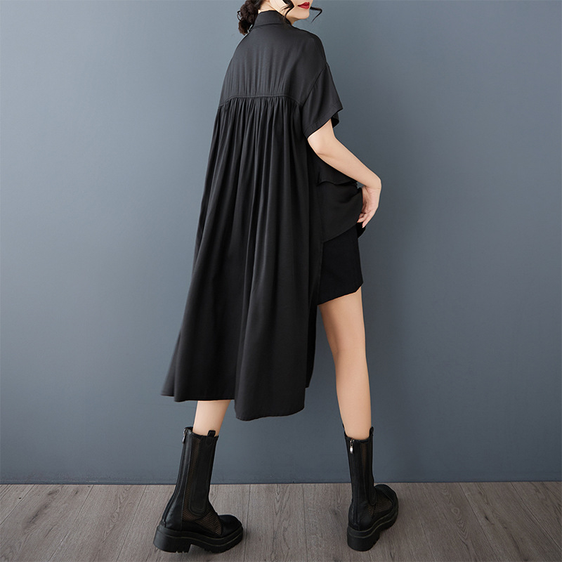 2025 m. pavasario ir vasaros nauji daugiasluoksniai, vidutinio ilgio, raukti, netaisyklingo apvado marškiniai su sijonėle