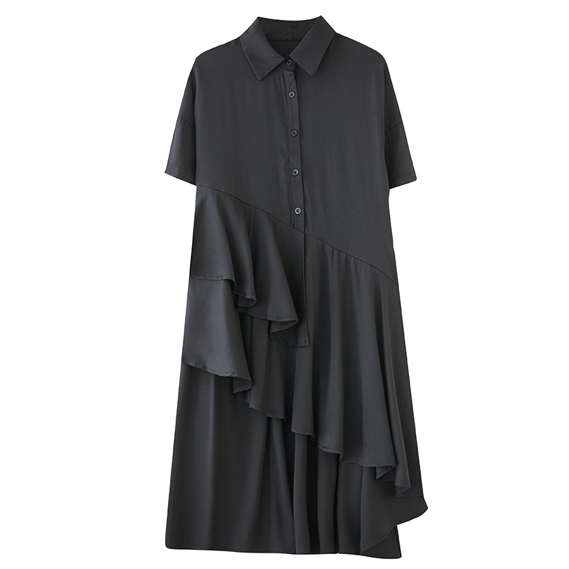 2025 m. pavasario ir vasaros nauji daugiasluoksniai, vidutinio ilgio, raukti, netaisyklingo apvado marškiniai su sijonėle