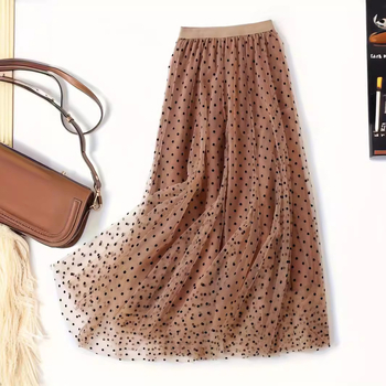 Karcsúsító A-vonalú szoknya bársony pöttyökkel és puha hálós anyaggal, S-5Xl méretben, A-vonalú halszálka szoknya, középhosszú szoknya