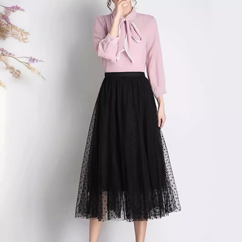 Karcsúsító A-vonalú szoknya bársony pöttyökkel és puha hálós anyaggal, S-5Xl méretben, A-vonalú halszálka szoknya, középhosszú szoknya