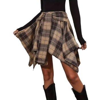 Amazon Európa és az Egyesült Államok külkereskedelme új női határokon átnyúló éjszakai klub divat szabálytalan kockás nyakkendő ujjú hamis ing szoknya