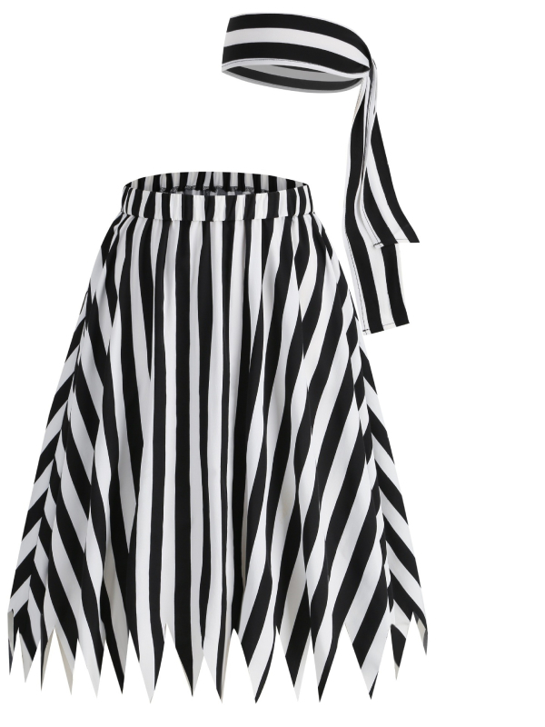 Európai és amerikai határokon átnyúló Amazon ruházat fekete és piros csíkos aszimmetrikus szegélyű szoknya női kalóz ruházat póló