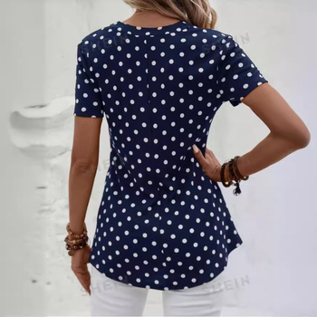 2024-es, határokon átnyúló európai és amerikai külkereskedelmi női, új hullámos, pöttyös, rövid ujjú, V-nyakú, cipzáras, szabálytalan mintás pulóverfelső