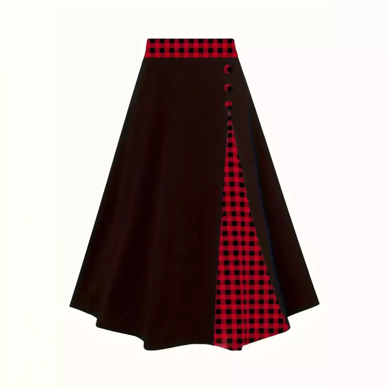 Amazon Európa és az Egyesült Államok határokon átnyúló 2024-es külkereskedelmi új női magas derekú kockás varrású divatos retró karcsúsított szoknya