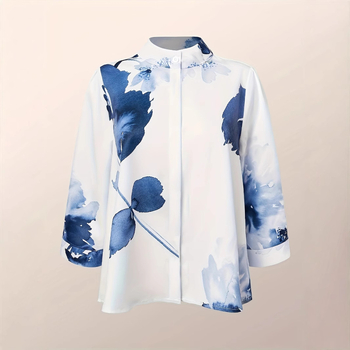 Új európai és amerikai virág- és növénymintás hosszú ujjú ing függőleges gallérral, sötét szegéllyel és fecskefarokkal ellátott női felső