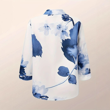 Új európai és amerikai virág- és növénymintás hosszú ujjú ing függőleges gallérral, sötét szegéllyel és fecskefarokkal ellátott női felső