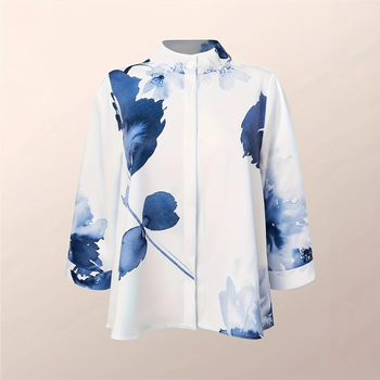 Új európai és amerikai virág- és növénymintás hosszú ujjú ing függőleges gallérral, sötét szegéllyel és fecskefarokkal ellátott női felső