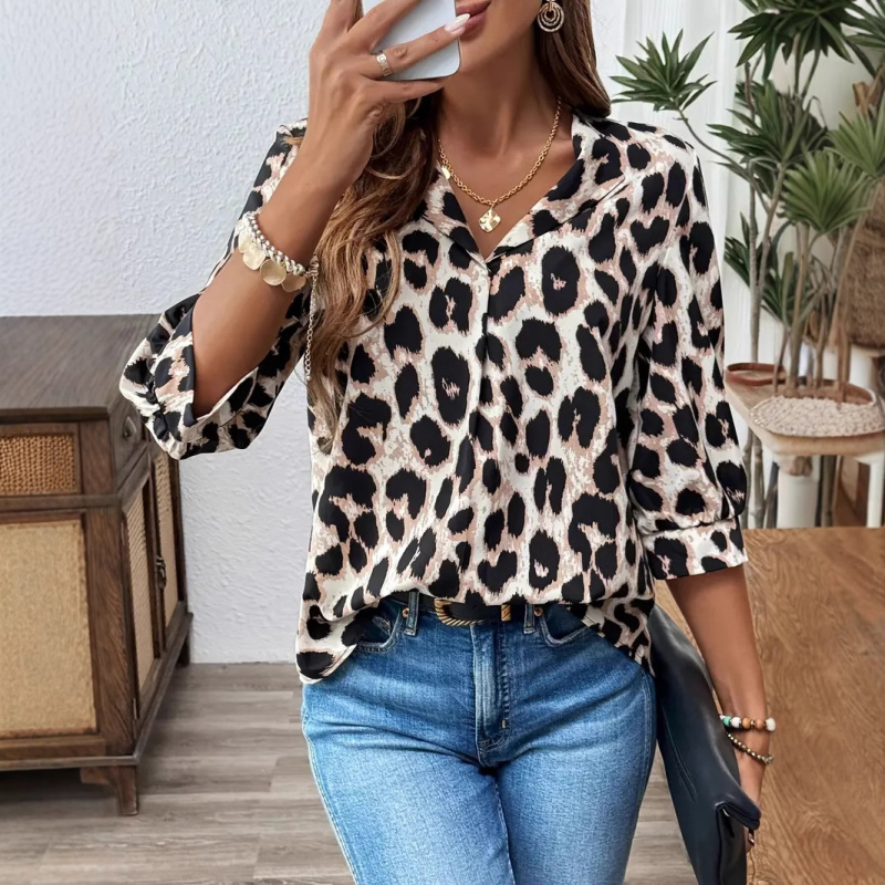 2024. gada jaunais Eiropas un Amerikas pārrobežu Amazon neatkarīgā stacija AliExpress eBay leoparda raksta ikdienas, brīva stila sieviešu tops