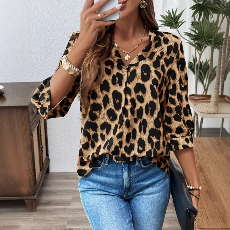 2024 Új európai és amerikai határokon átnyúló Amazon Független Állomás AliExpress eBay Leopárdmintás Lezser Laza Női Felső